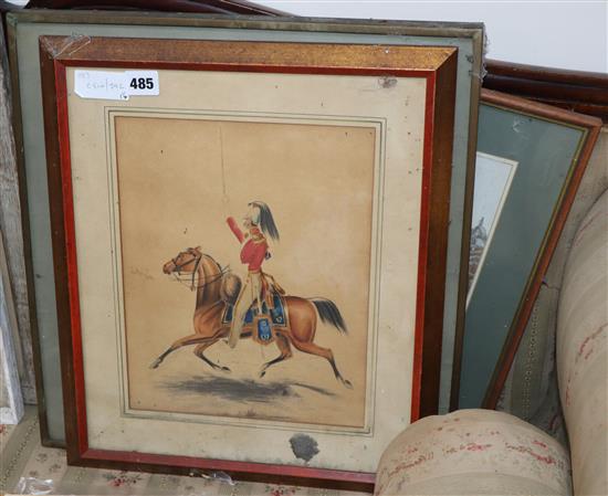 19th century English School, watercolour, Study of a cavalryman on horseback, 30 x 24cm, two similar studies